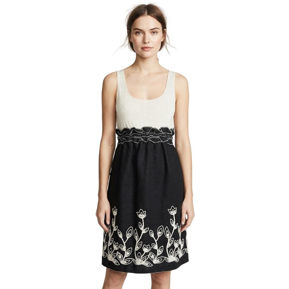 Studio M Cotton Linen Floral Embroidered Fit & Flare Dress Women's Size M